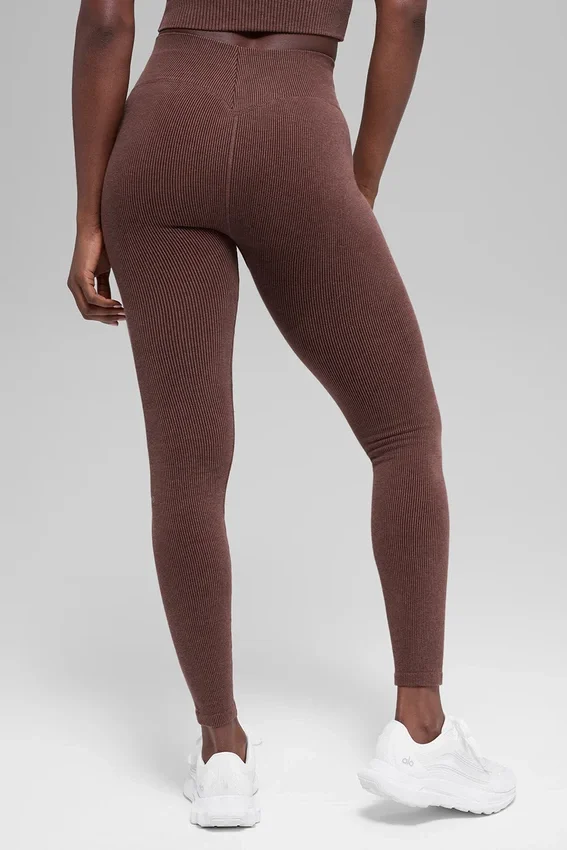 Nahtlose, zweifarbige High-Waist-Leggings mit geripptem Stoff – Brownstone Heather