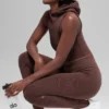 Nahtlose, zweifarbige High-Waist-Leggings mit geripptem Stoff – Brownstone Heather