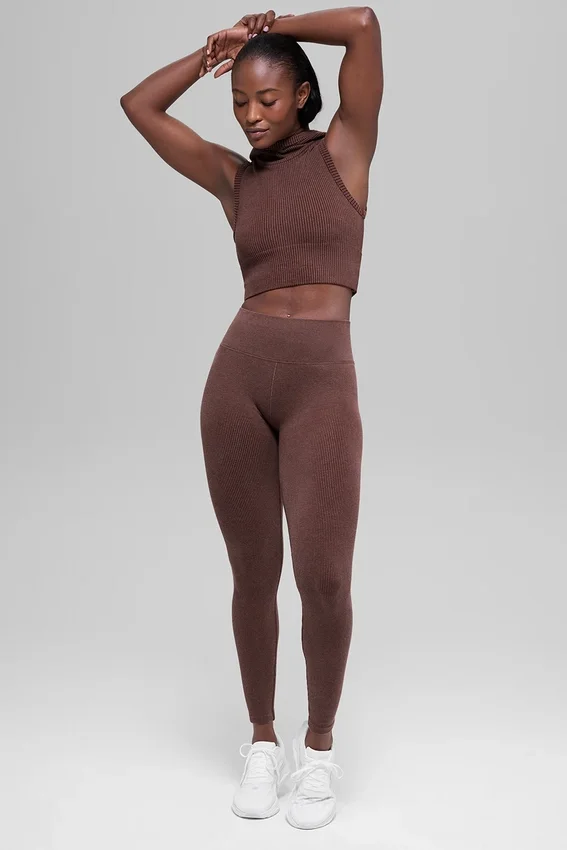 Nahtlose, zweifarbige High-Waist-Leggings mit geripptem Stoff – Brownstone Heather