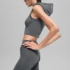 Nahtlose, zweifarbige Kapuzenweste aus geripptem Stoff – Dark Misty Grey Heather