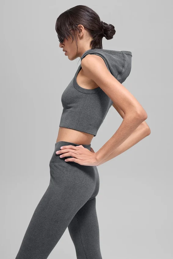 Nahtlose, zweifarbige Kapuzenweste aus geripptem Stoff – Dark Misty Grey Heather