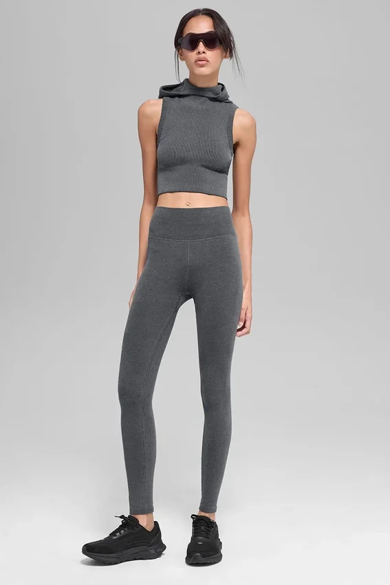 Nahtlose, zweifarbige Kapuzenweste aus geripptem Stoff – Dark Misty Grey Heather