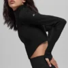 Nahtlose zweifarbige Rippstrickjacke – Schwarz