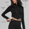 Nahtlose zweifarbige Rippstrickjacke – Schwarz