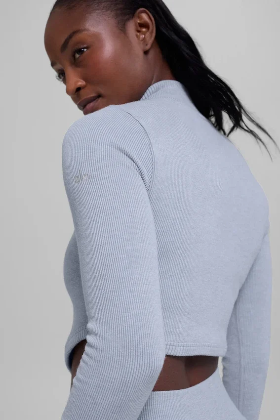 Nahtlose zweifarbige Rippstrickjacke – Winter Frost Heather