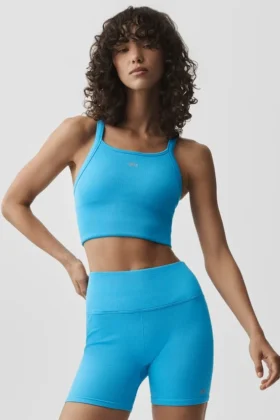 Nahtloser, gerippter „Favorite“ BH-Top – Azurblau