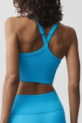 Nahtloser, gerippter „Favorite“ BH-Top – Azurblau