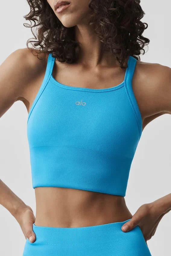 Nahtloser, gerippter „Favorite“ BH-Top – Azurblau