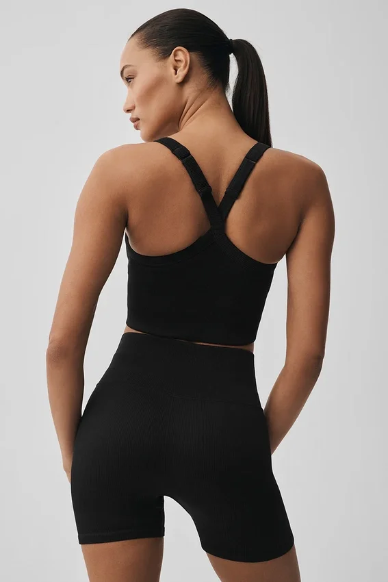 Nahtloser gerippter „Favorite“ BH-Top – Schwarz