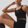 Nahtloser gerippter „Favorite“ BH-Top – Schwarz