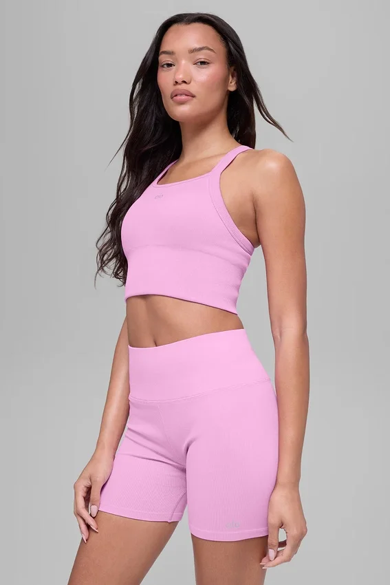 Nahtloses, geripptes „Favorite“-BH-Top – Candy Heart Pink