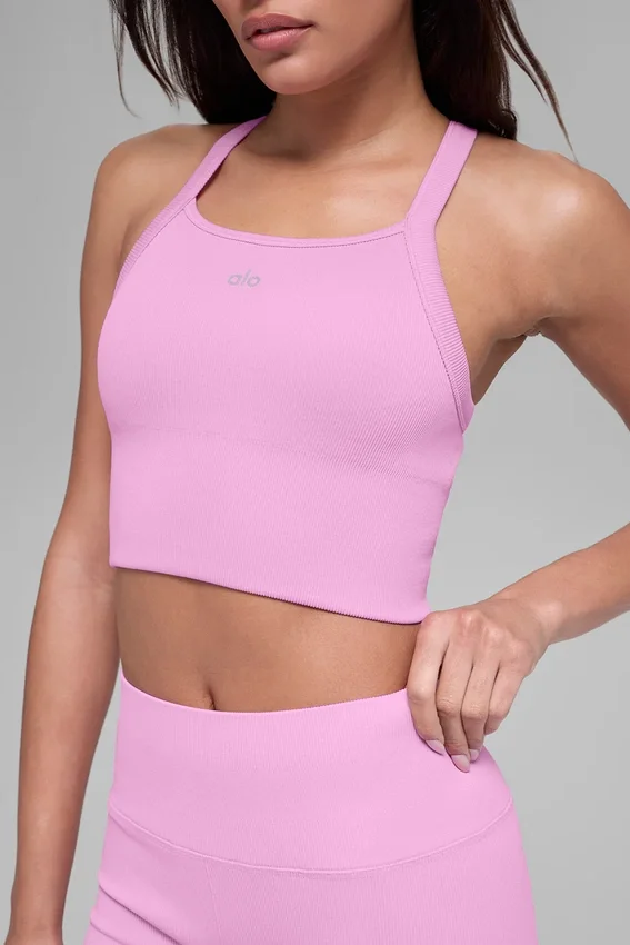 Nahtloses, geripptes „Favorite“-BH-Top – Candy Heart Pink