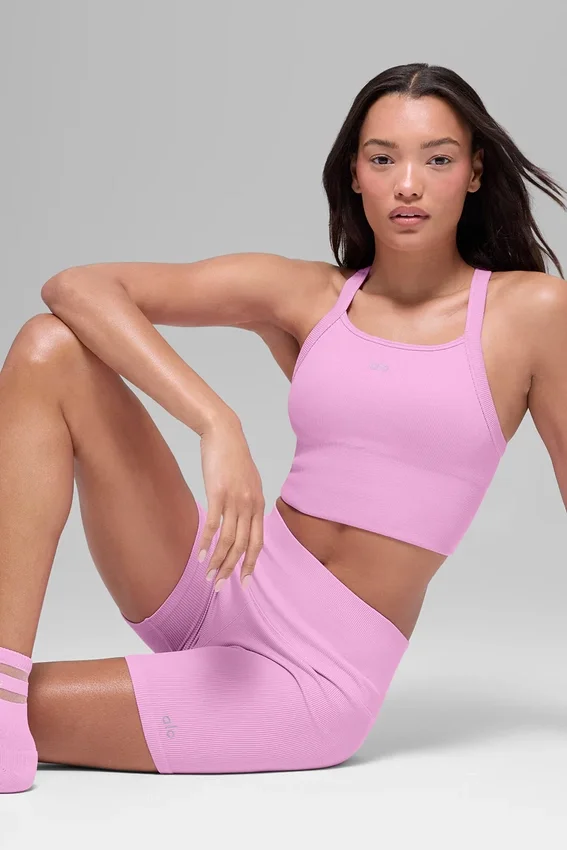 Nahtloses, geripptes „Favorite“-BH-Top – Candy Heart Pink