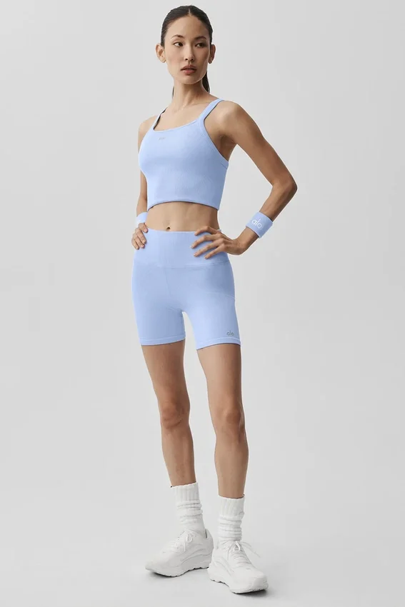 Nahtloses, geripptes „Favorite Bra“-Top – Hell-Provence-Blau