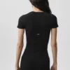 Nahtloses, geripptes Modal-Kurzarmshirt – Schwarz