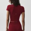 Nahtloses, geripptes Modal-Shirt mit Kurzarmshirts – „Summer Romance Red“