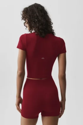Nahtloses, geripptes Modal-Shirt mit Kurzarmshirts – „Summer Romance Red“