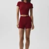 Nahtloses, geripptes Modal-Shirt mit Kurzarmshirts – „Summer Romance Red“