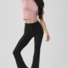 Nahtloses Pointelle-Oberteil mit Stehkragen und Kurzarmshirts – Vintage Pink