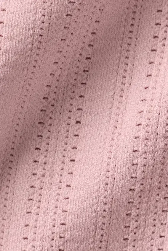 Nahtloses Pointelle-Oberteil mit Stehkragen und Kurzarmshirts – Vintage Pink