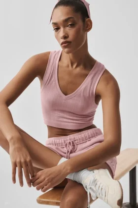 Nahtloses Pointelle-Top – Vintage-Rosa