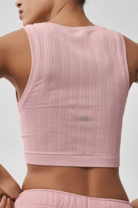 Nahtloses Pointelle-Top – Vintage-Rosa