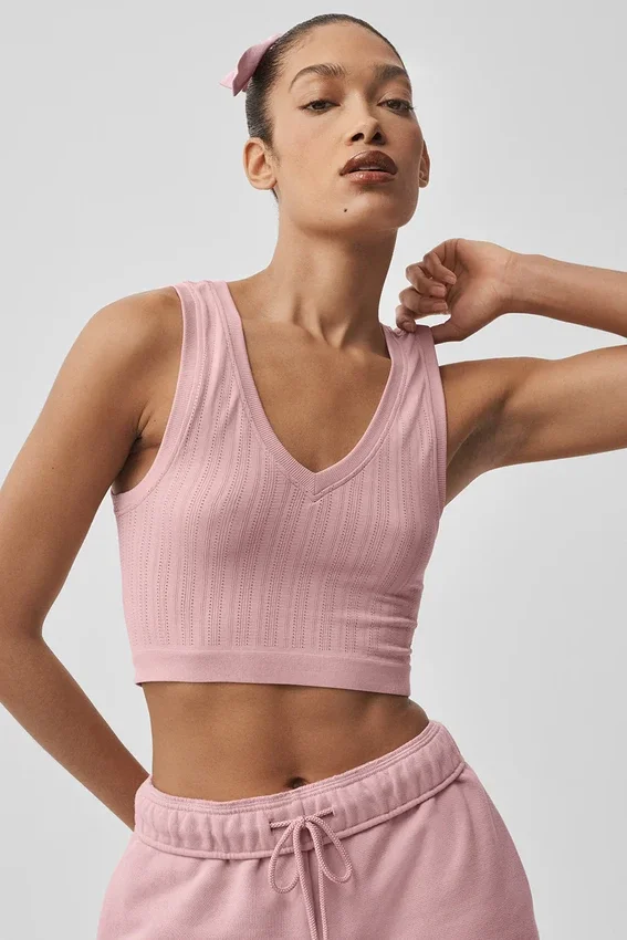 Nahtloses Pointelle-Top – Vintage-Rosa