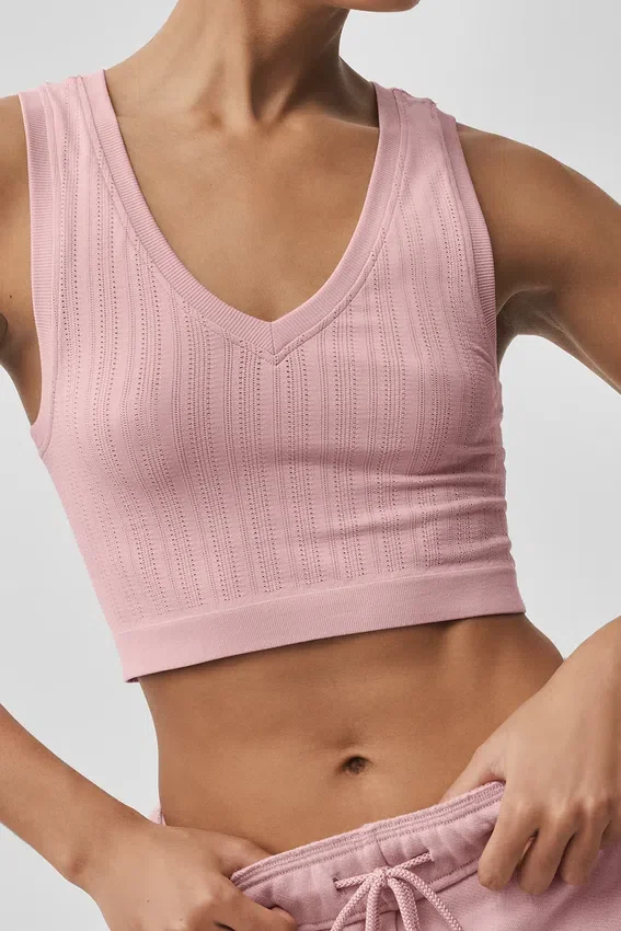 Nahtloses Pointelle-Top – Vintage-Rosa