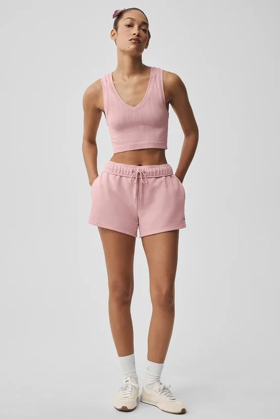 Nahtloses Pointelle-Top – Vintage-Rosa