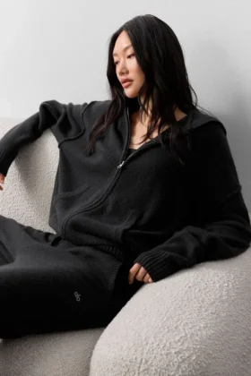 „New Class“-Hoodie aus Wolle und Kaschmir mit durchgehendem Reißverschluss – Schwarz