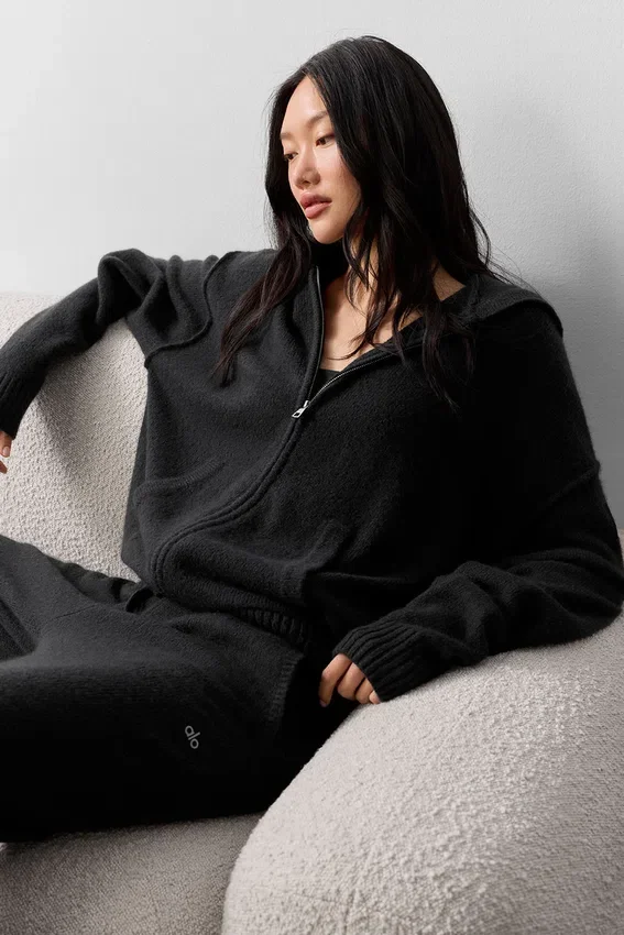 „New Class“-Hoodie aus Wolle und Kaschmir mit durchgehendem Reißverschluss – Schwarz