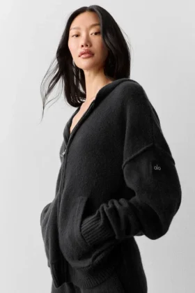„New Class“-Hoodie aus Wolle und Kaschmir mit durchgehendem Reißverschluss – Schwarz
