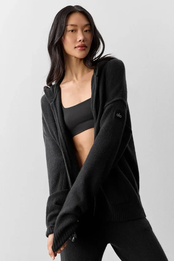 „New Class“-Hoodie aus Wolle und Kaschmir mit durchgehendem Reißverschluss – Schwarz