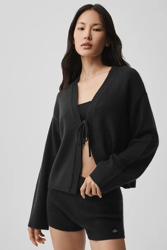 New Class Tie Cardigan aus Wolle und Kaschmir – Schwarz