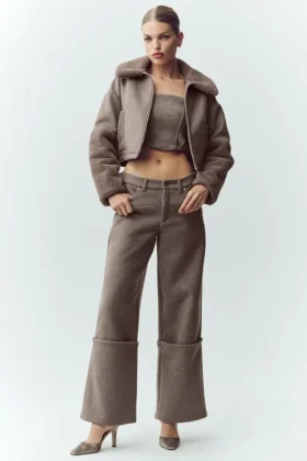 „Nightcap“-Hose aus Wollmischung mit weitem Bein – Alpine Cocoa Heather