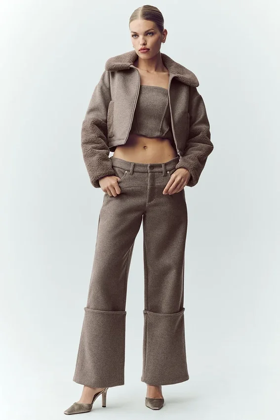 „Nightcap“-Hose aus Wollmischung mit weitem Bein – Alpine Cocoa Heather