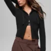 Noble Full-Zip-Hoodie aus Wolle und Kaschmir mit Rippstrick – Schwarz