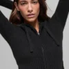 Noble Full-Zip-Hoodie aus Wolle und Kaschmir mit Rippstrick – Schwarz