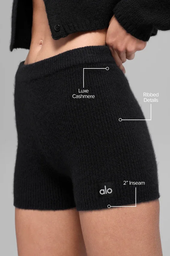 Noble-Shorts aus Wolle und Kaschmir mit Rippmuster – Schwarz