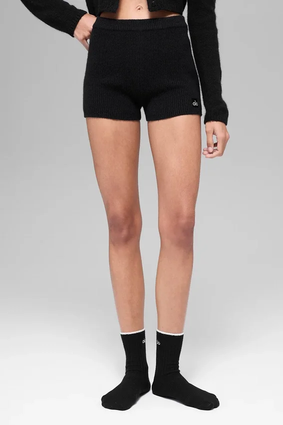 Noble-Shorts aus Wolle und Kaschmir mit Rippmuster – Schwarz