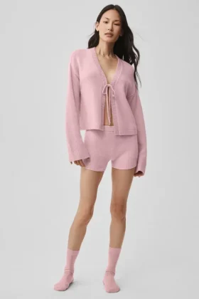 Noble-Shorts aus Wolle und Kaschmir mit Rippmuster – Vintage-Pink