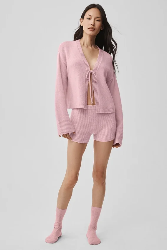 Noble-Shorts aus Wolle und Kaschmir mit Rippmuster – Vintage-Pink