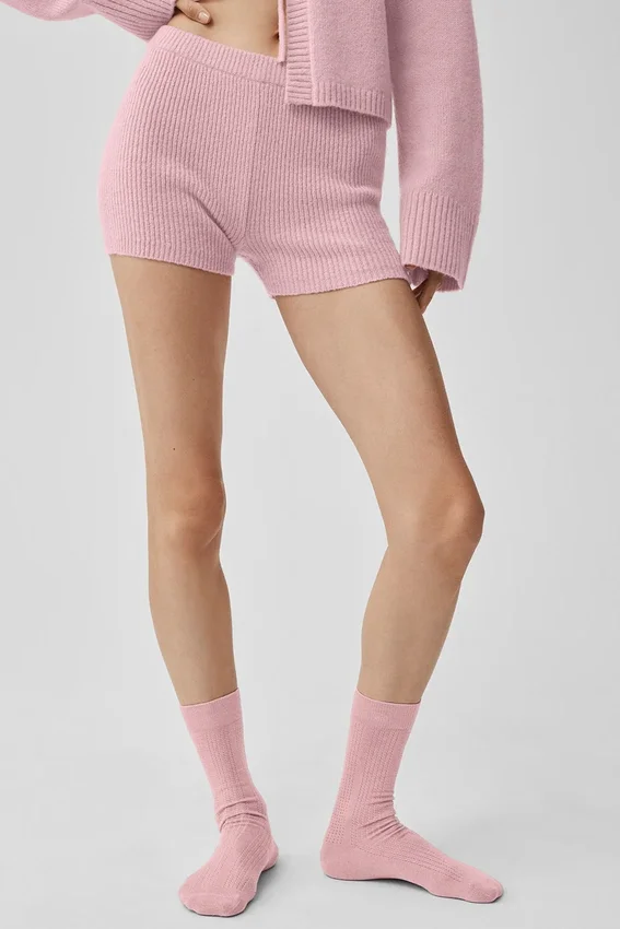 Noble-Shorts aus Wolle und Kaschmir mit Rippmuster – Vintage-Pink