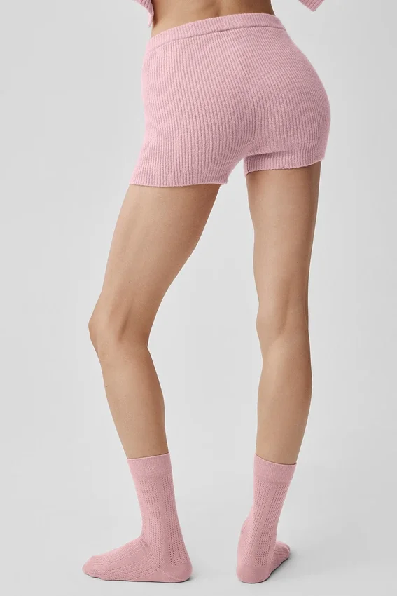 Noble-Shorts aus Wolle und Kaschmir mit Rippmuster – Vintage-Pink
