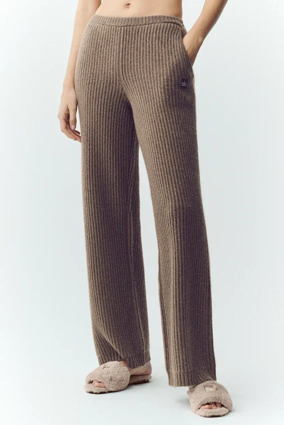 Northstar-Hose mit High-Waist und geradem Bein aus Kaschmir – Alpine Cocoa Heather