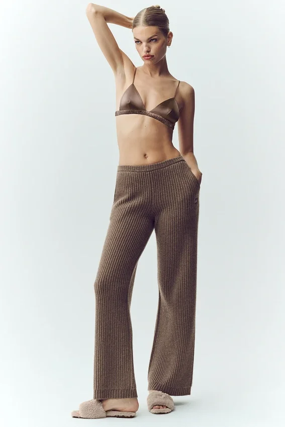 Northstar-Hose mit High-Waist und geradem Bein aus Kaschmir – Alpine Cocoa Heather