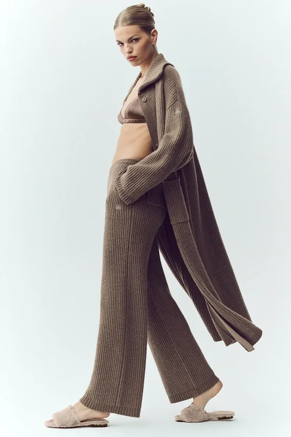 Northstar-Hose mit High-Waist und geradem Bein aus Kaschmir – Alpine Cocoa Heather
