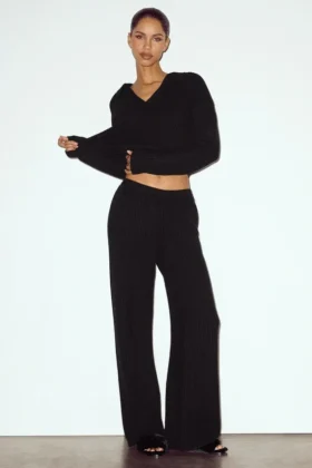 Northstar-Hose mit High-Waist und geradem Bein aus Kaschmir – Schwarz