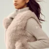 Northstar-Pullover aus Kaschmir mit Kunstfell und durchgehendem Reißverschluss – Oat Heather
