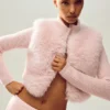 Northstar-Pullover mit durchgehendem Reißverschluss aus Kaschmir und Kunstfell – Frosted Pink